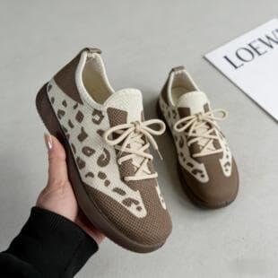 Leopard Print Women's Shoes 2026 Fall Mesh Breathable German Trainer Lightweight Casual Comfortable Soft Sole Mother Shoes
