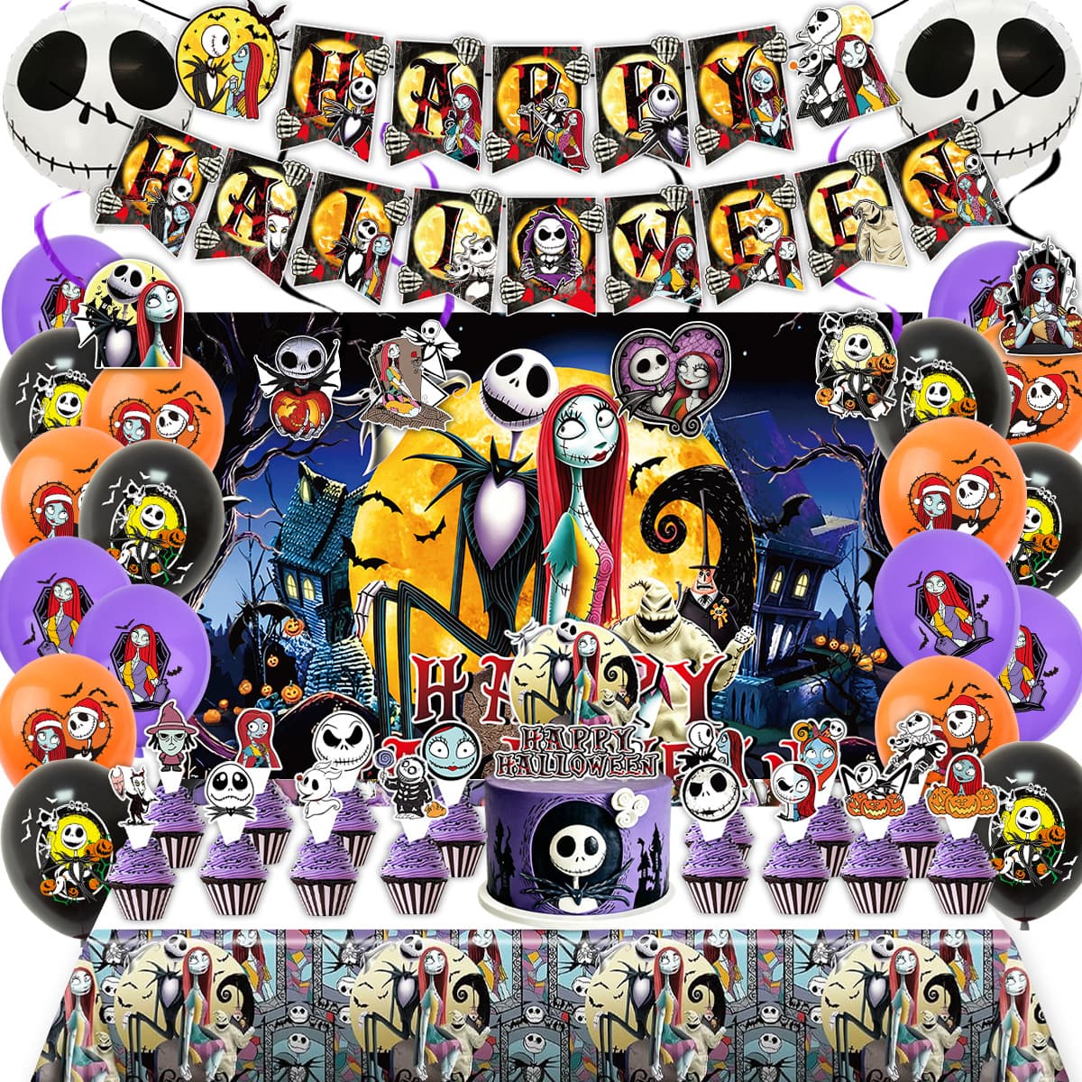 Cross-border Halloween Christmas Horror Night Party Decoration Banner Balloon Cake Insert Background Cloth Tablecloth Decoration Set