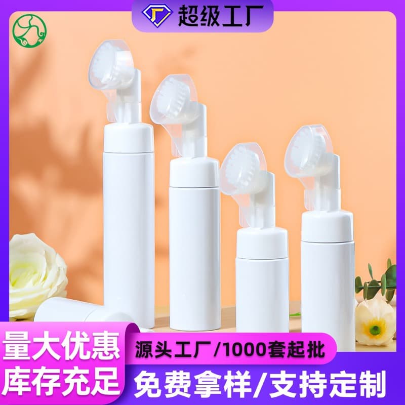 Spot PET white shoe cleaning plastic bottle 100-250ml cleansing mousse foam bottle with brush head foam bottle