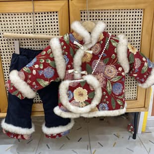 In Stock Girls' Chinese New Year Outfit Winter New Thickened Baby New Year Clothes Red Chinese-style Cheongsam Dress Tang Suit