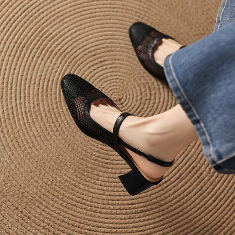 Baotou Sandals for Women Summer Outdoor Single Shoes with Dresses 2026 New Style Mid Chunky Heel Mesh Fairy Solid Color