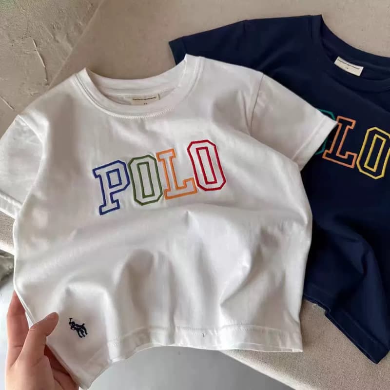 Pure Cotton Short Sleeve Children's T-shirt Summer Embroidered Letter Trendy Thin Baby Boys Girls Top Casual Style Round Neck Sweat Absorbent