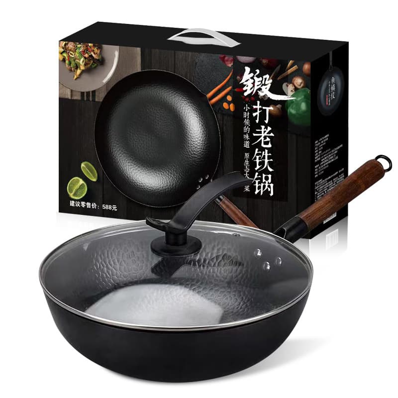 Cross-border Zhangqiu iron wok, fish scale uncoated old-fashioned frying pan, household non-stick pan, flat-bottomed pan, cooking pot, gift cookware
