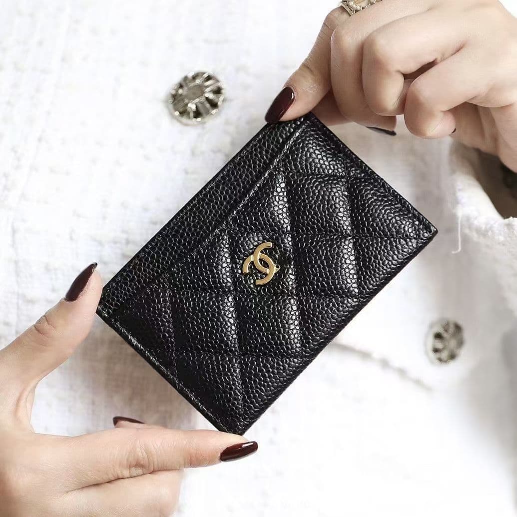 Factory Direct Card Holder Card Case Caviar Double C Card Clip Trendy Chanel Style High-end Versatile Wholesale Spot Stock