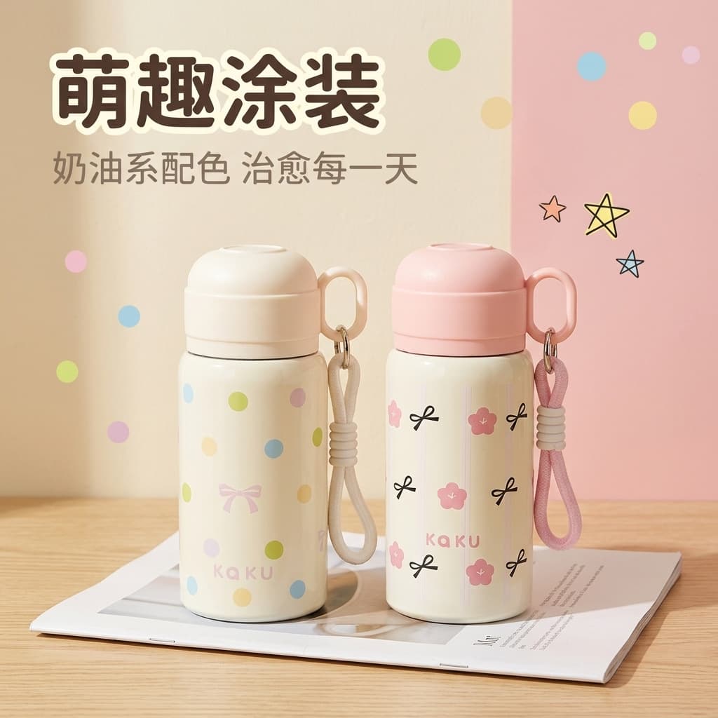 Cute Bear Insulated Water Bottle for Women High Aesthetic 304 Stainless Steel Travel Mug Portable Drinking Cup for Students Campus