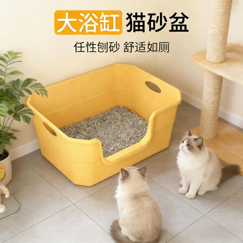 ✅ Extra Large Cat Litter Box with Anti-Splash Design, Kitten Bathtub Litter Box, Open Top Extra Large Cat Litter Box