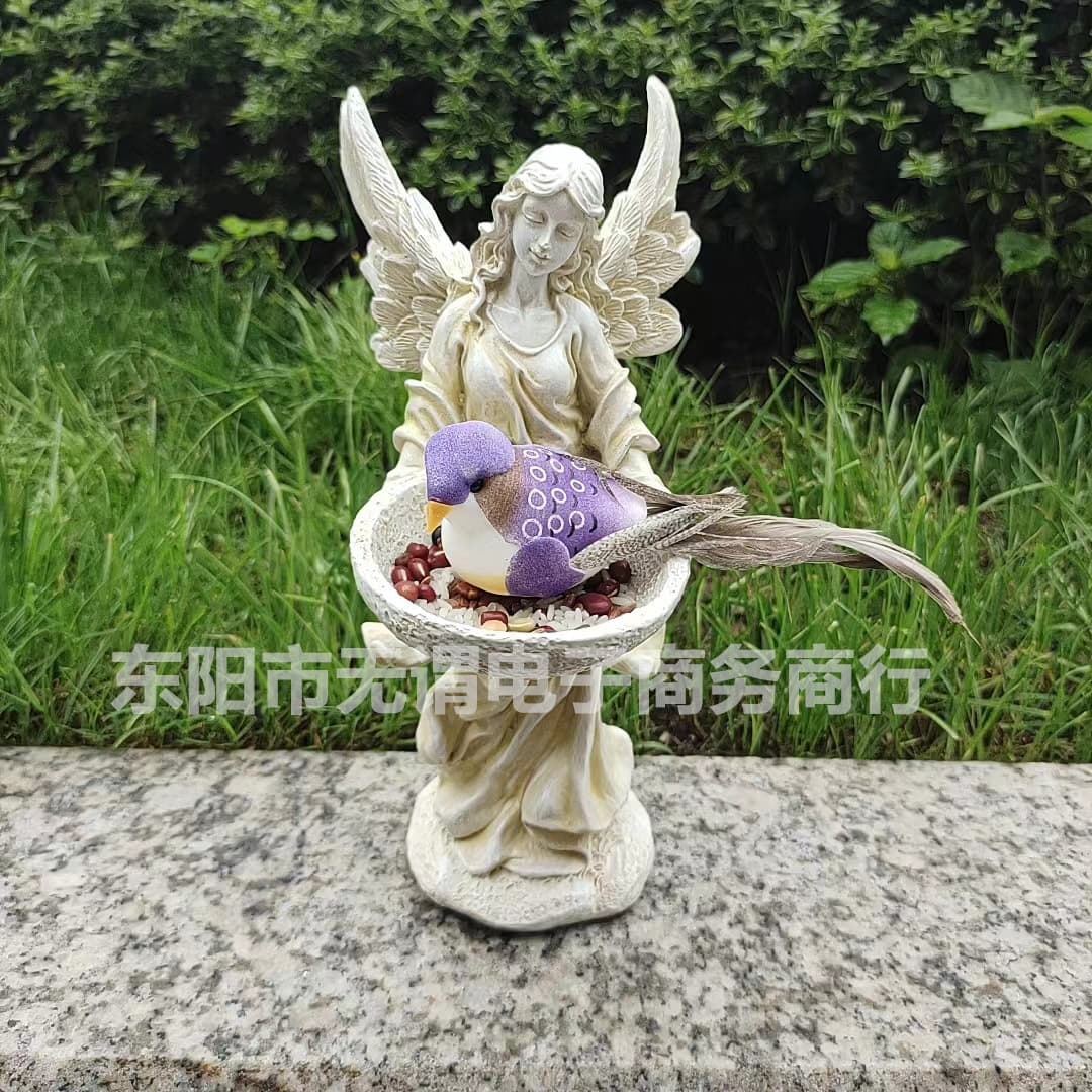 New Cross-border Angel Girl Bird Feeder Craft Outdoor Garden Angel Statue Yard Lawn Decoration Ornament