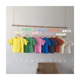 Korean Style Children's Summer T-Shirt, Merry, Boys and Girls, Multi-Color, Basic Versatile Loose Fit Short Sleeve Round Neck T-Shirt, Yellow, Green, Cotton