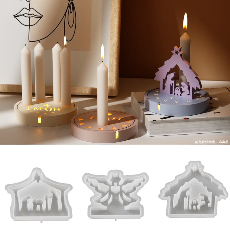 Crystal Resin Round LED Candle Holder Angel Jesus Insert Scented Candle Stand Silicone Mold Wholesale