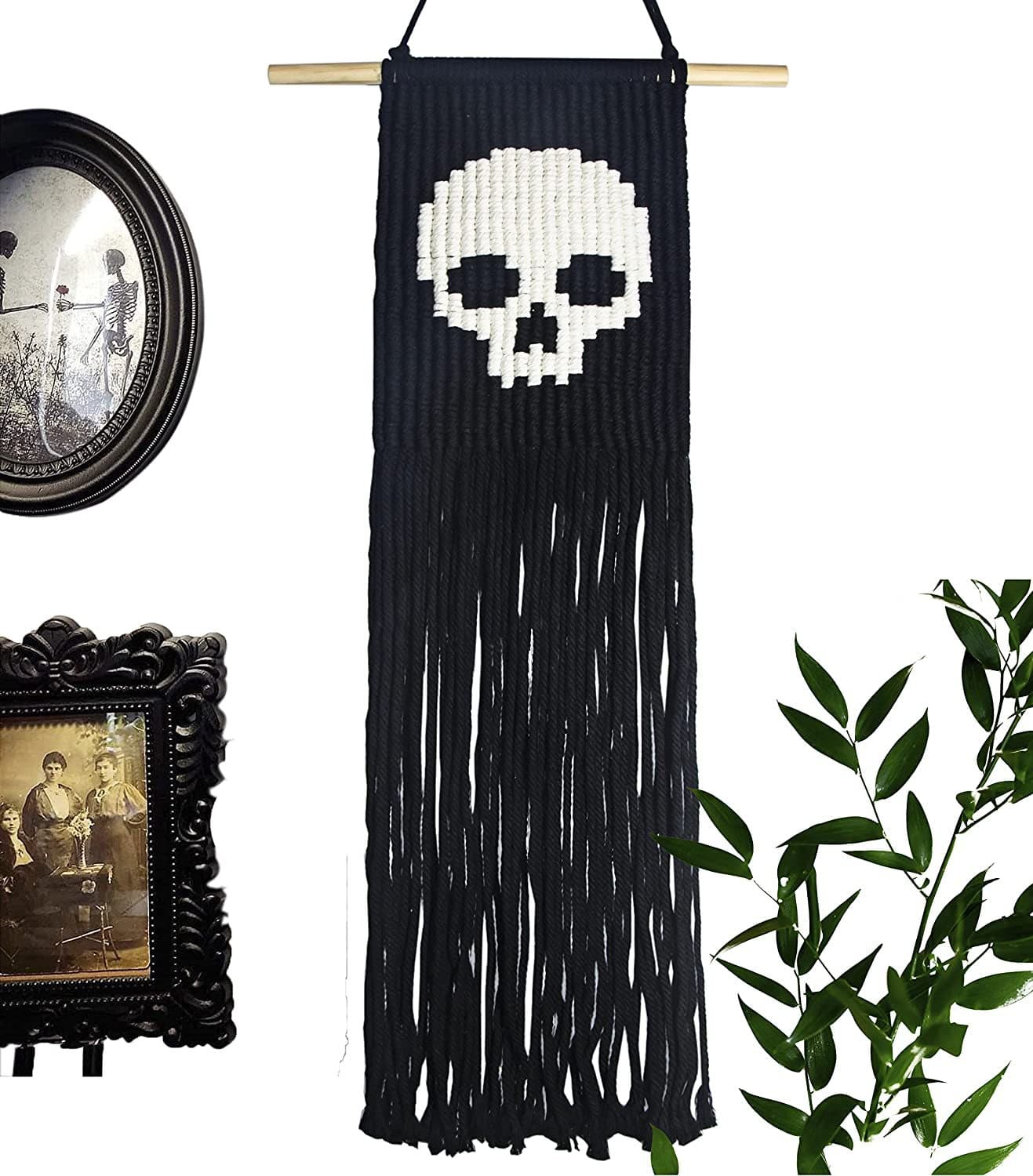 Cross-border exclusive supply of skull tassel wall hanging bohemian room decoration bedroom black decorative wall decoration
