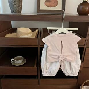 Tian Xiaosi Practical Little Gem! Baby Girl Sweet Cute KT Drawstring Short Sleeve Polka Dot Lantern Pants Set