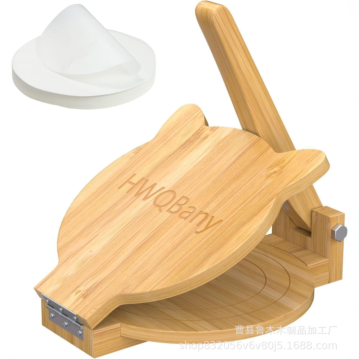 Wooden Press Machine, Bamboo Household Multi-Function Press for Tortillas, Dumpling Wrappers, Kitchen Press and Flattener