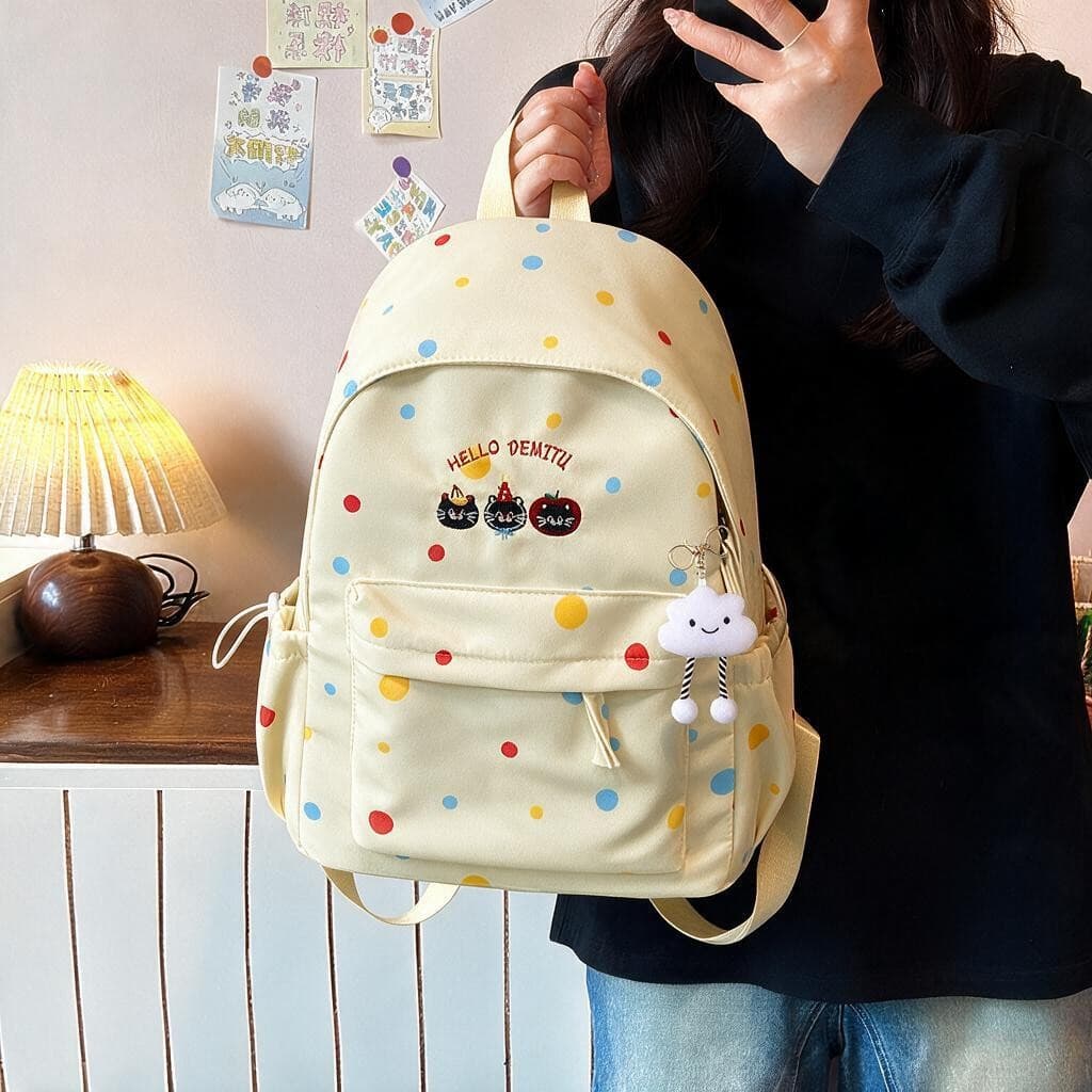 Cute polka dot schoolbag for female students, large capacity cartoon fashionable schoolbag for junior high school students, small fresh travel backpack, trendy