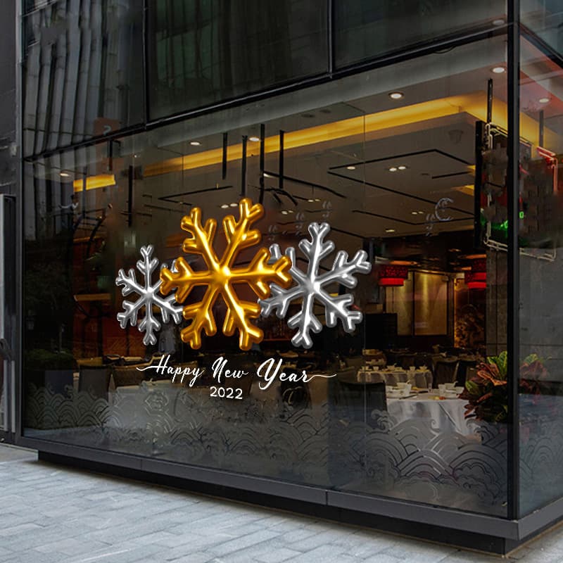 2027 New Year 3D simulated snowflake Christmas decorative glass stickers shop window stickers scene layout door window stickers