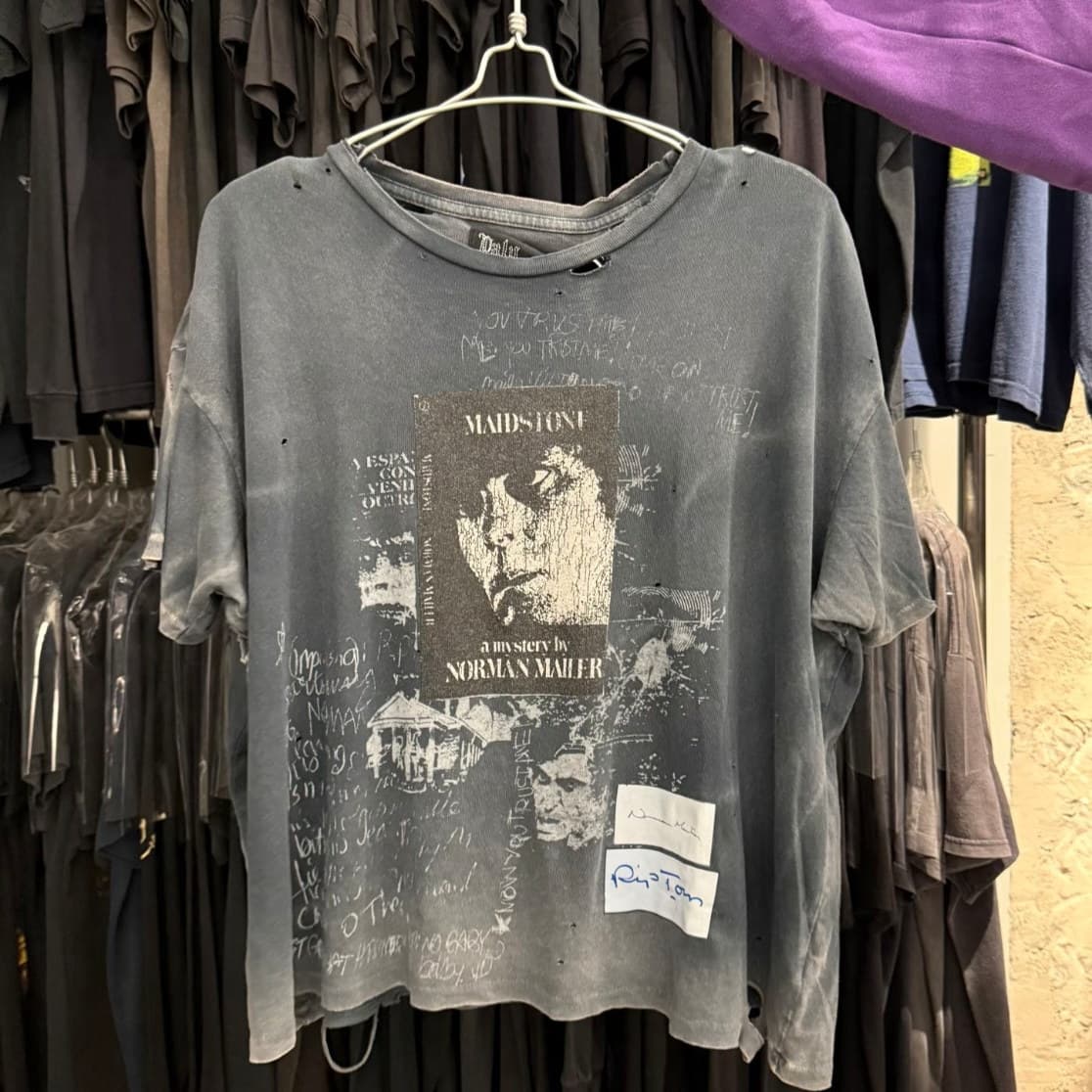 Paly Hollywood FW26 Chest Character Print Crew Neck Washed Distressed Vintage Short Sleeve T-Shirt for Men and Women