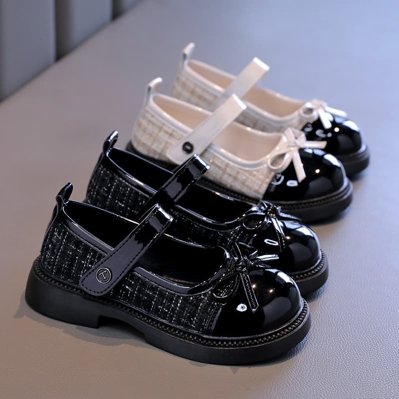 Girls Korean Style Leather Shoes 2025 Spring/Autumn New Arrival, Medium and Large Kids Chanel Style Bow Flat Shoes, Children's Princess Shoes Fashion