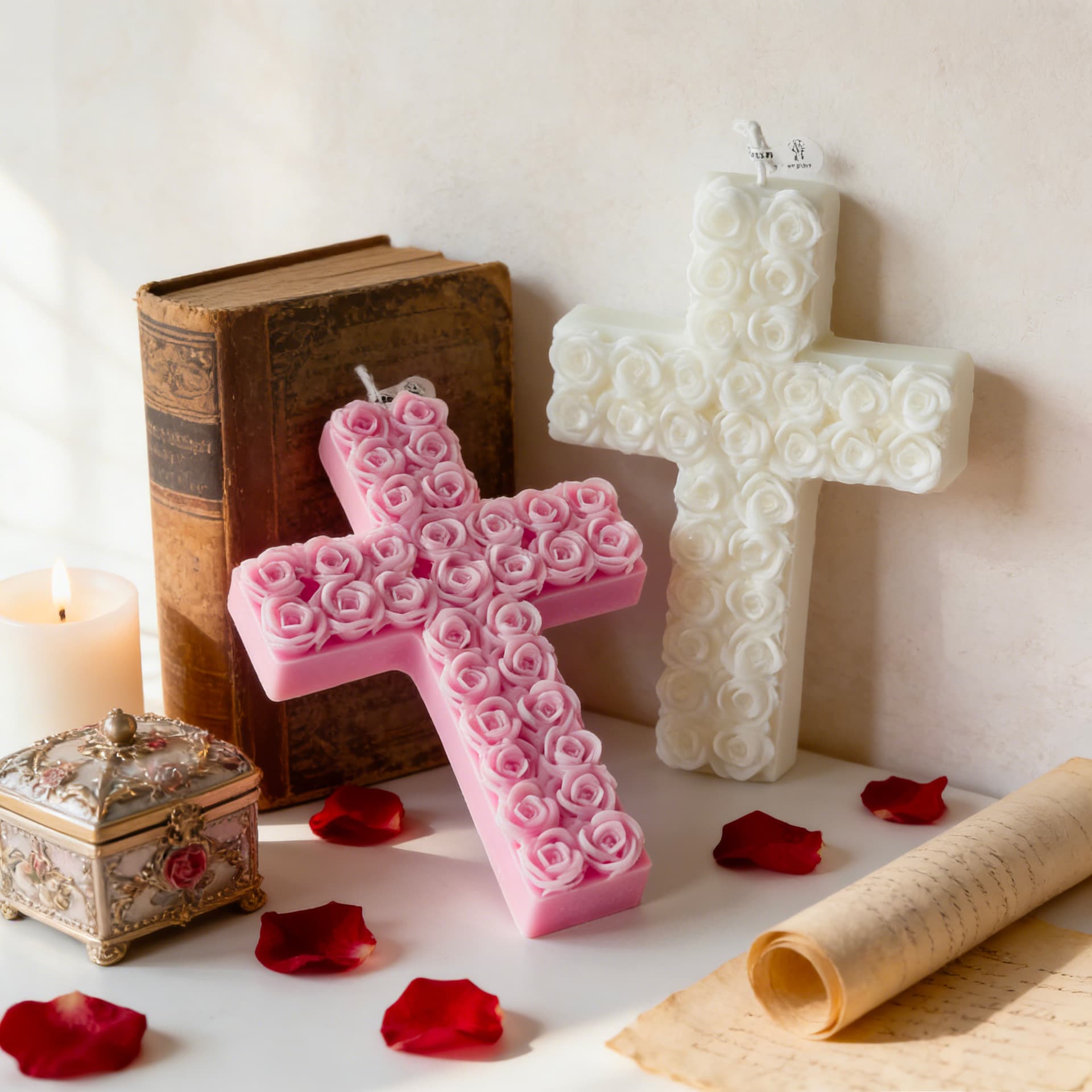 Cross Border Cross Rose Scented Candle Prayer Memorial Church Decoration Wedding Favor Candle