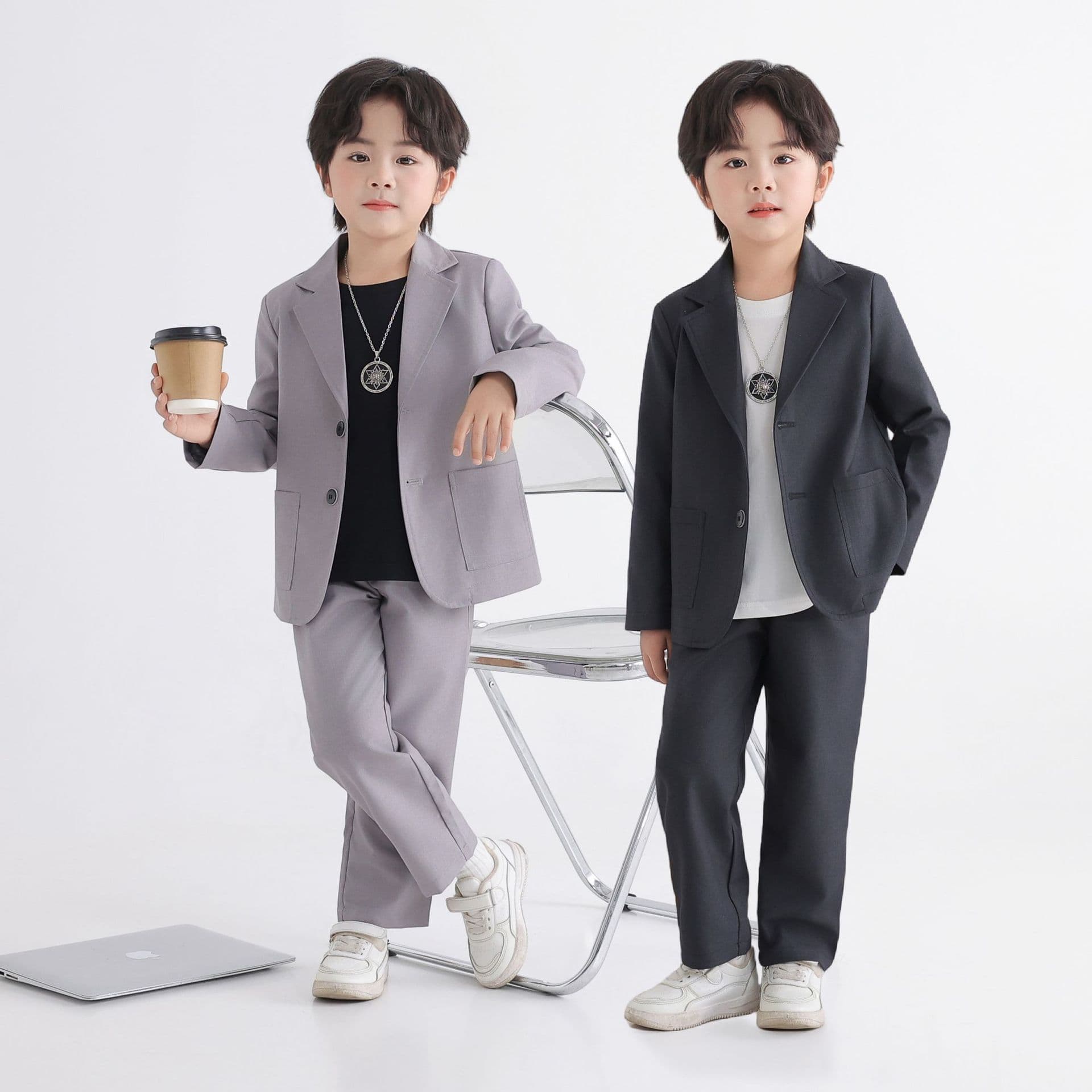 Children's Suit Spring and Autumn Floral Girl Wedding Dress Kids Coat British Performance Suit Baby One-Year-Old Boy's Suit