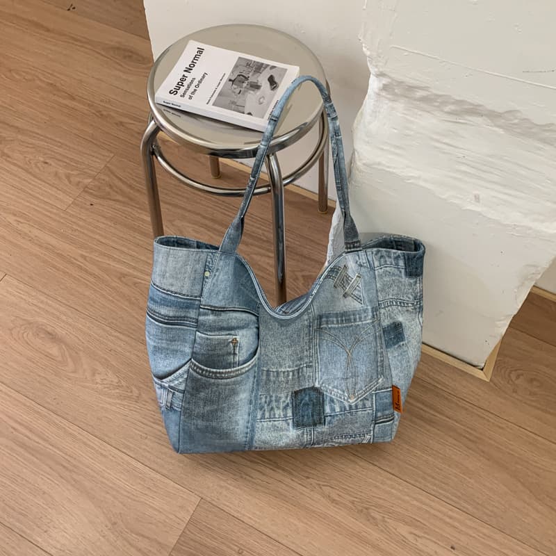 Korean Style Trendy New Single-Shoulder Lazy Large-Capacity Bag Denim Shoulder Tote Bag for Women