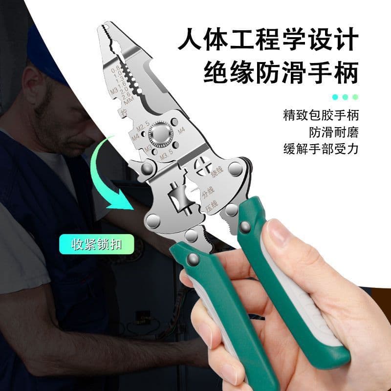 Upgraded Industrial Grade 28-in-1 Multifunctional Wire Stripper, Foldable Electrician Tool, Crimping, Wire Splitting, and Winding Pliers