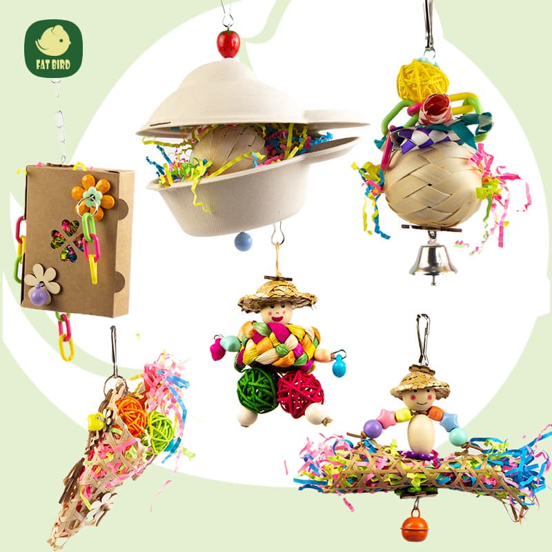 Parrot Chewing and Beak Grinding Toy with Pull String Bell for Budgie, Cockatiel, Lovebird, Parakeet Cage Accessories - Fat Bird Trading