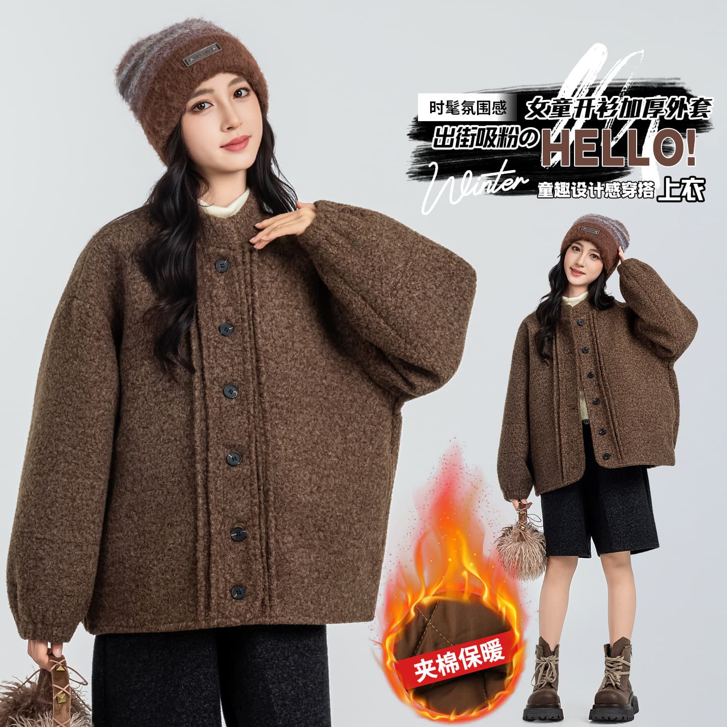 Girls' Quilted Padded Jacket for Middle School, Fall Winter Thickened Wool Coat, Big Kids Plus Size Loose Warm Fleece Jacket