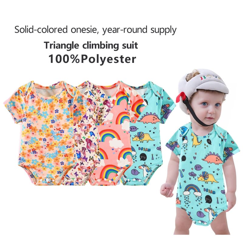 Cross-border Wholesale Short Sleeve Polyester Cotton-like Bodysuit Solid Color Unisex Newborn Baby Sublimation Triangle Romper