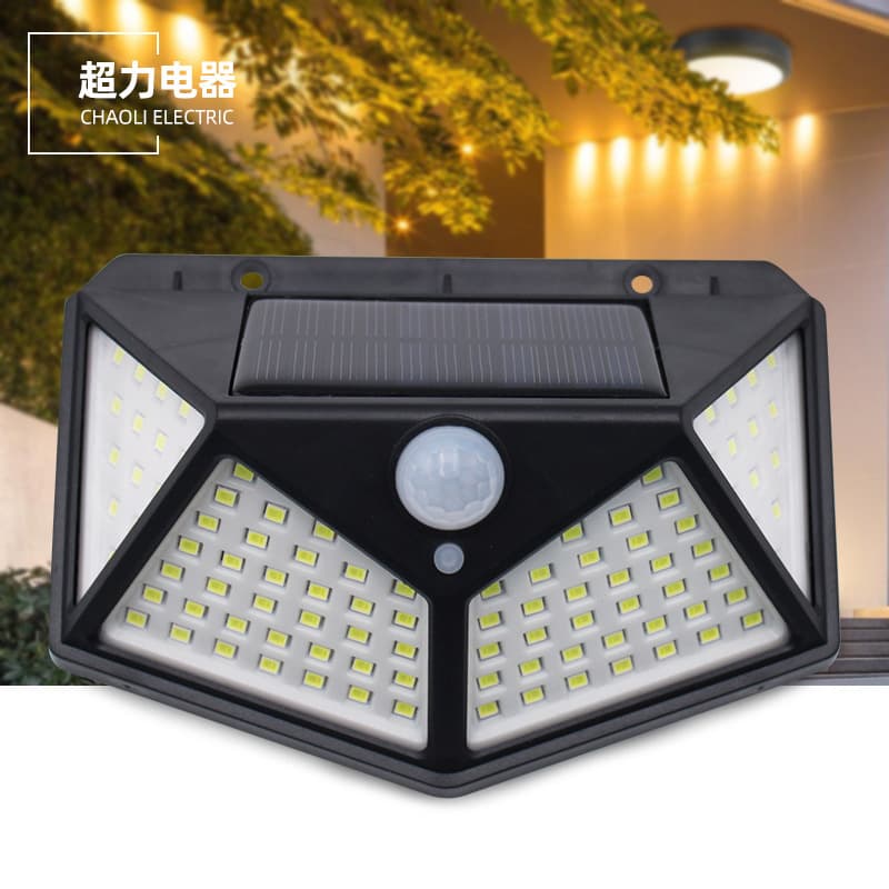 Cross-border wholesale 100 LED solar human body induction lights, outdoor garden courtyard lights, outdoor street lights, waterproof wall lights