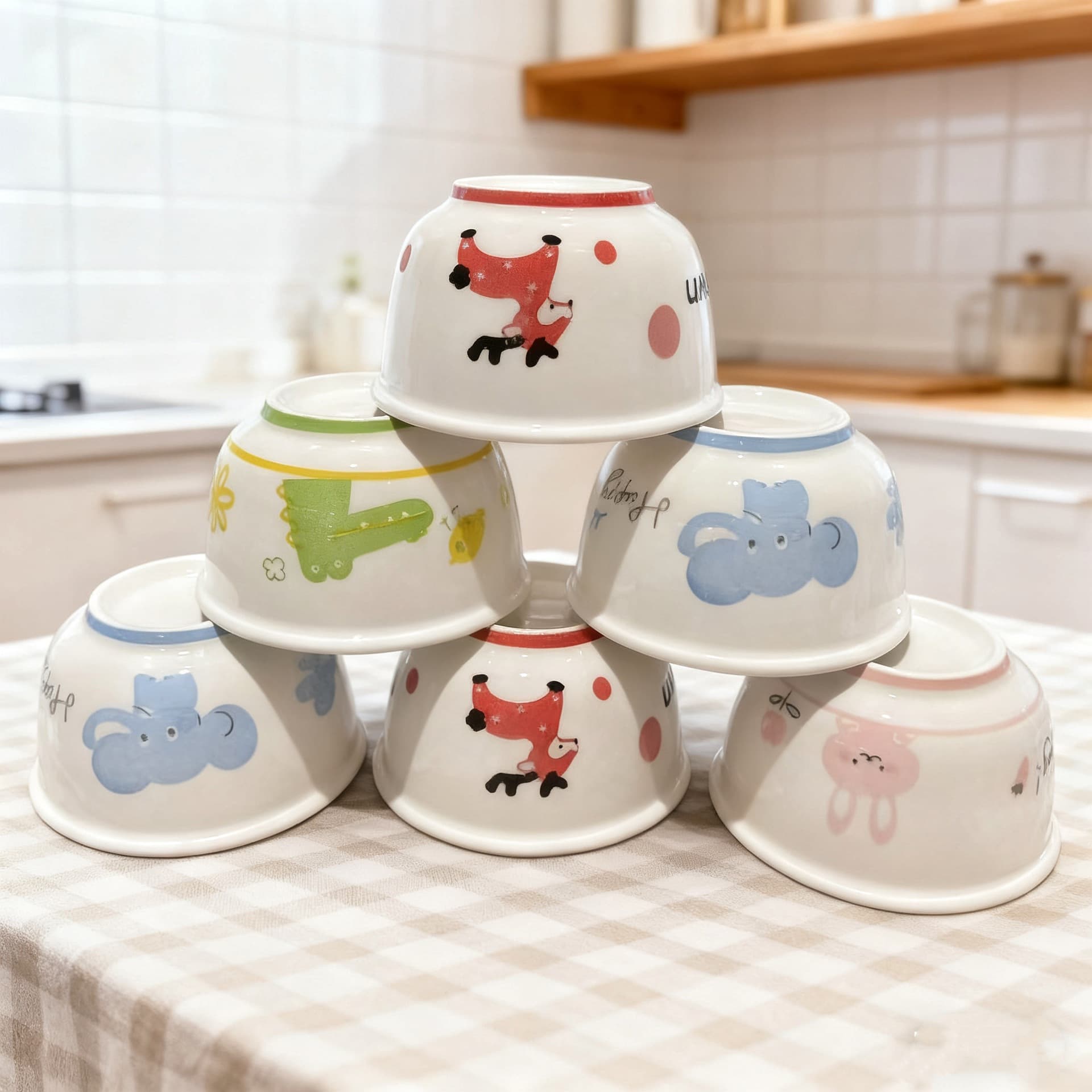 Cute Home Ceramic Bowl 4.5 Inch Candy Bowl Cartoon Rice Bowl Creative Wide Rim Bowl Underglaze Color Children's Rice Bowl
