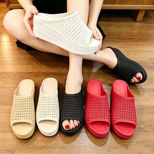 Summer Slide Sandals for Women, Thick Sole Wedge Heel Fashion Beach Shoes, Mesh Hollow Cork Sandals Wholesale