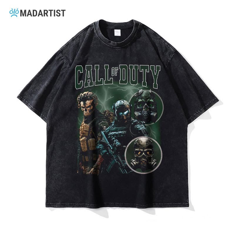 MADARTIST Call of Duty T-shirt Ghost Simon Riley Washed Distressed Call of Duty Retro Short Sleeve
