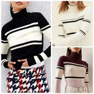 2025 Color Block Geometric High Neck Knit Sweater Women Slim Fit Stretch Base Layer Turtleneck Slimming Inner Wear