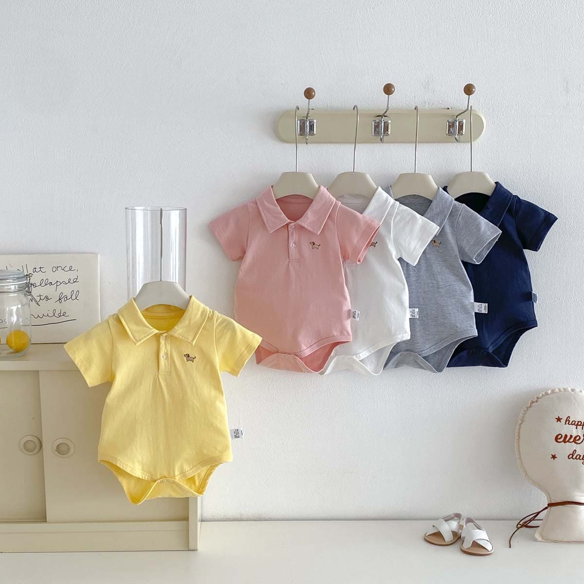 Boys Summer Clothes 2026 Solid Color Cartoon Embroidery Polo Collar Bag Fart Clothes Newborn Baby Pure Cotton Clothes