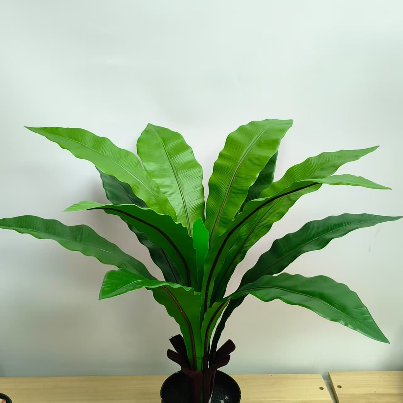 Artificial Bird's Nest Fern Plant Potted Green Faux Fern Leaves Home Decoration