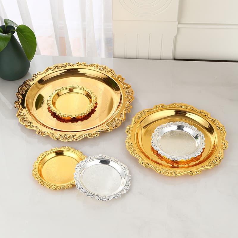 Metallic Silver Cake Tray Afternoon Tea Dessert Plate Jewelry Cosmetic Storage Tray Snack Dish