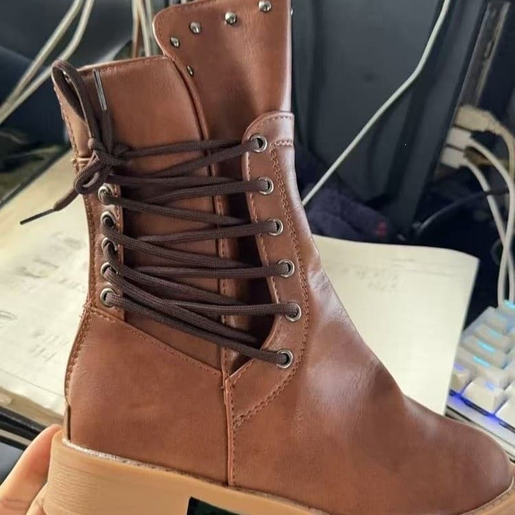European and American cross-border plus-size women's boots, mid-calf new autumn and winter in stock, knight boots women's studded short boots, chunky heel wholesale plus size