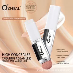 Cross-border Hot Selling 2-in-1 Color-changing Foundation Stick with Applicator Brush, Concealer, Lightweight Even Skin Tone Foundation Stick