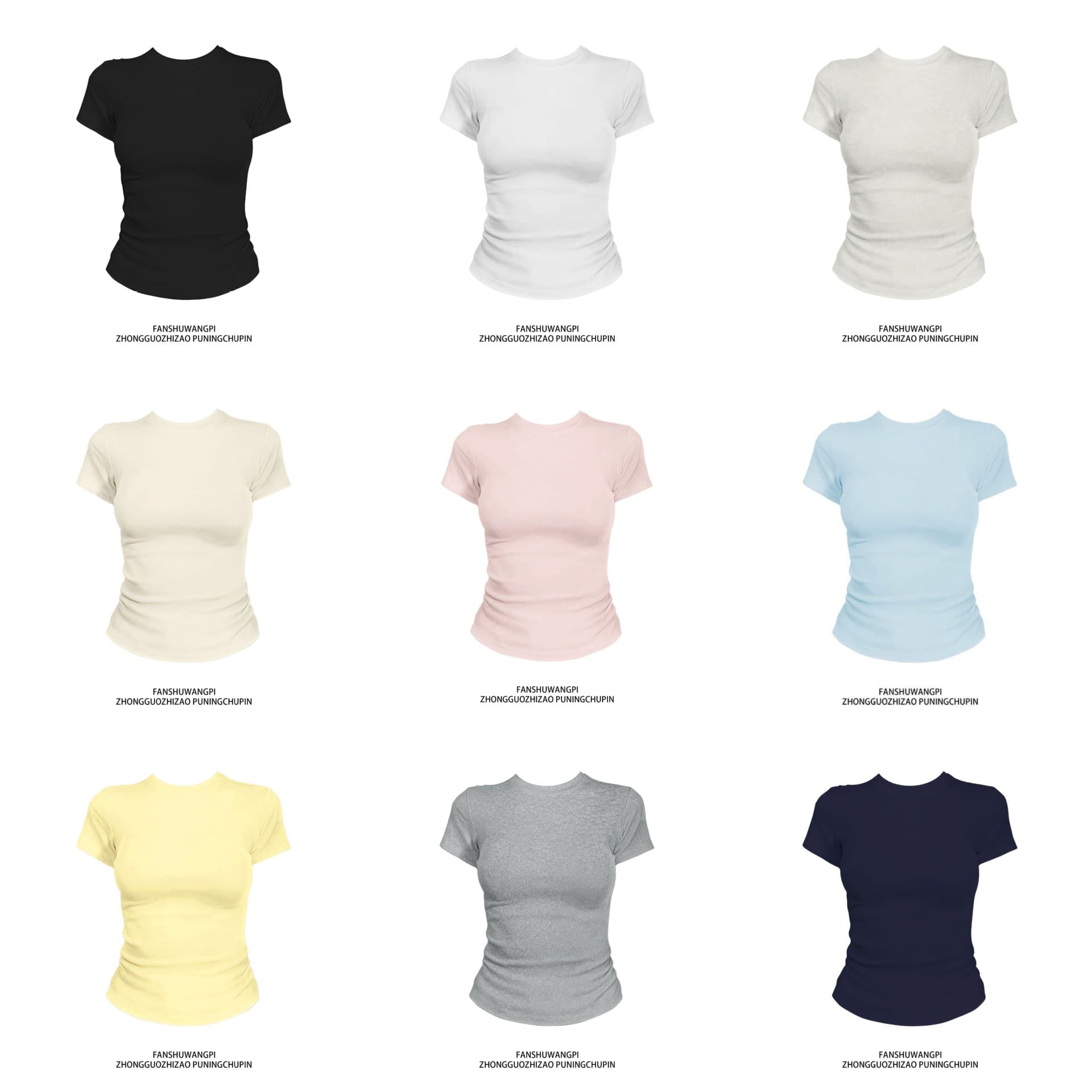 Round Neck, Regular Shoulder, Slim Fit, Summer 92% Cotton 8% Spandex Waist-Cinching Short Sleeve T-Shirt, Solid Color Women's Blank Top, Premium Look