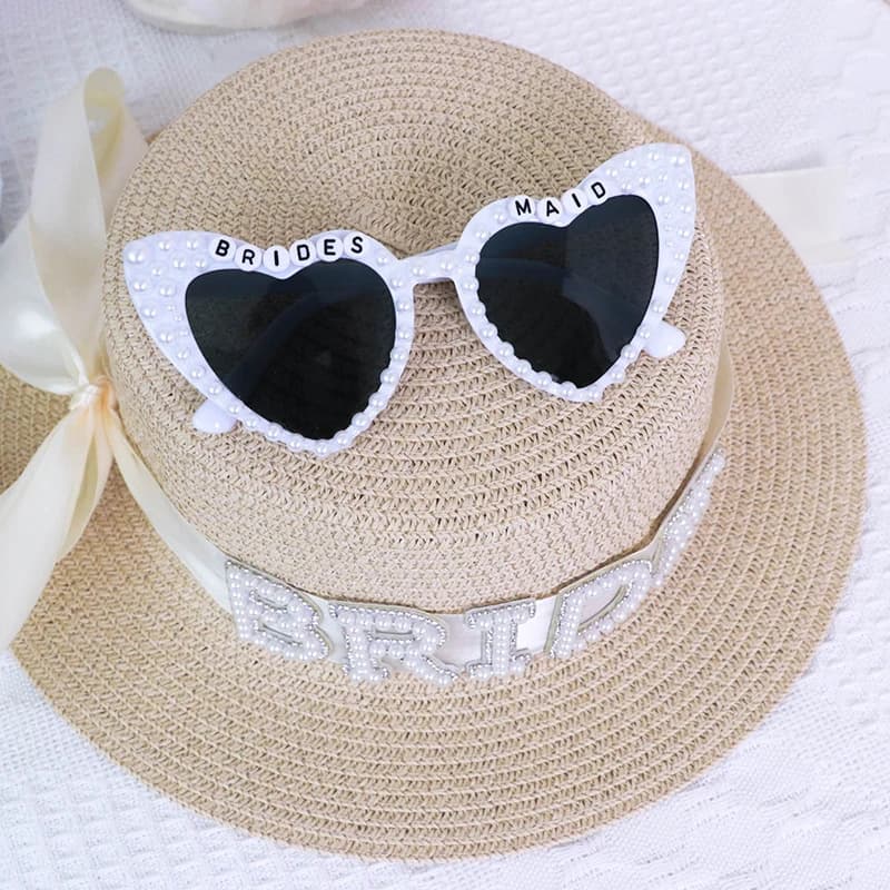 Bride Bridesmaid Pearl Sunglasses Summer Beach Pool Wedding Gift Bachelorette Party Decoration