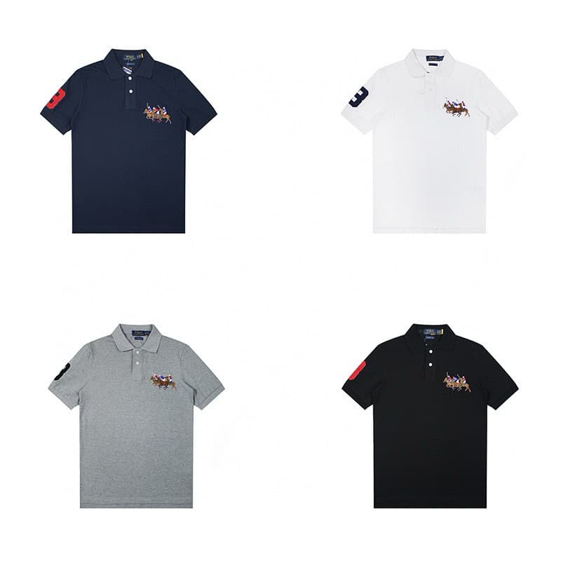 High-end 25 Summer Ralph Lauren Three Horses Logo Embroidered Casual Equestrian Men's Spread Collar Polo Shirt Short Sleeve