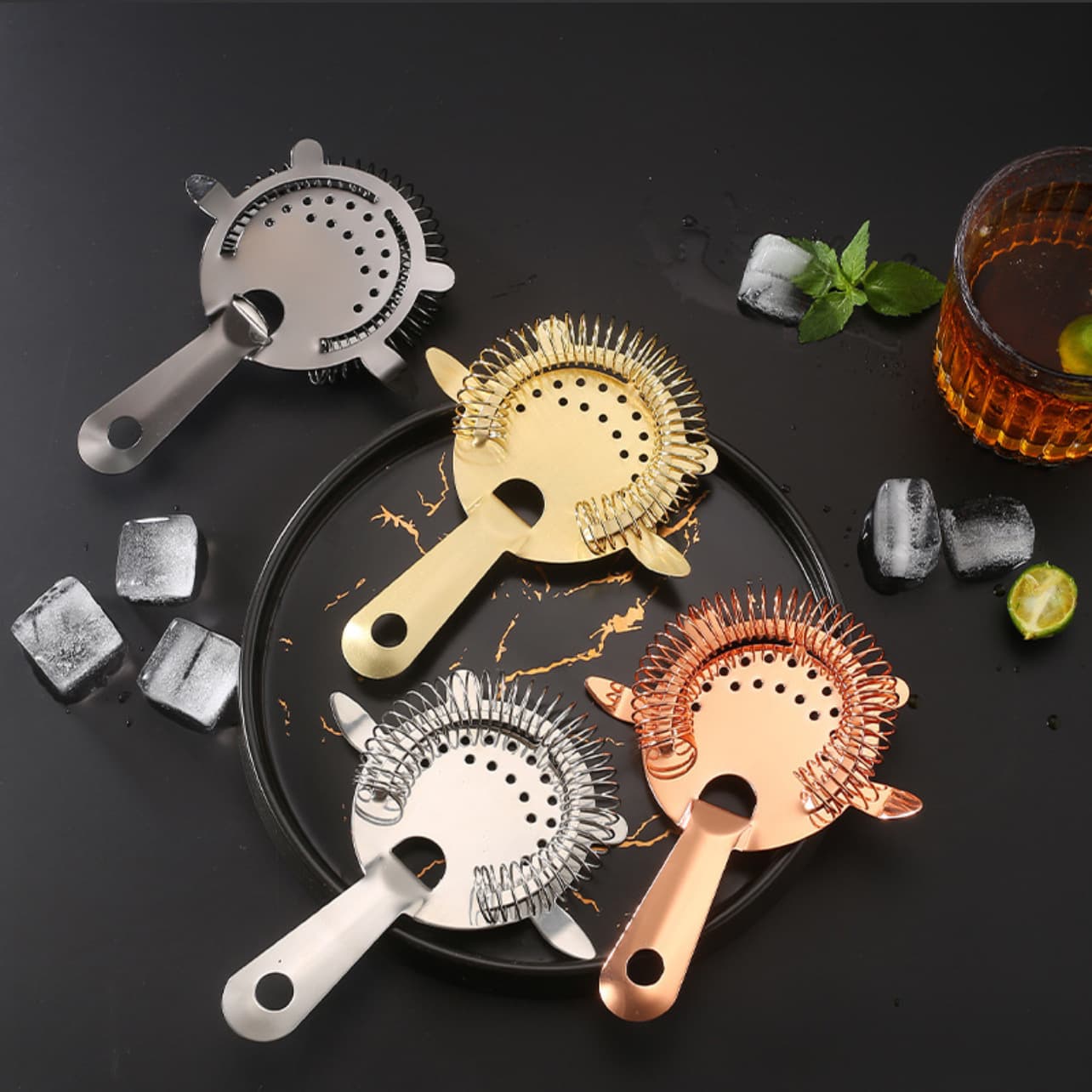 Factory Wholesale Cross-Border Stainless Steel Ice Strainer Cocktail Bar Tool Ice Catcher Milk Tea Coffee Filter