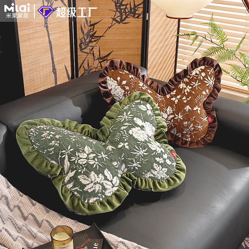 Balenciaga Butterfly Throw Pillow, Chenille Fabric, French Vintage Floral Design, Suitable for Living Room Sofa Cushion and Bedroom Use