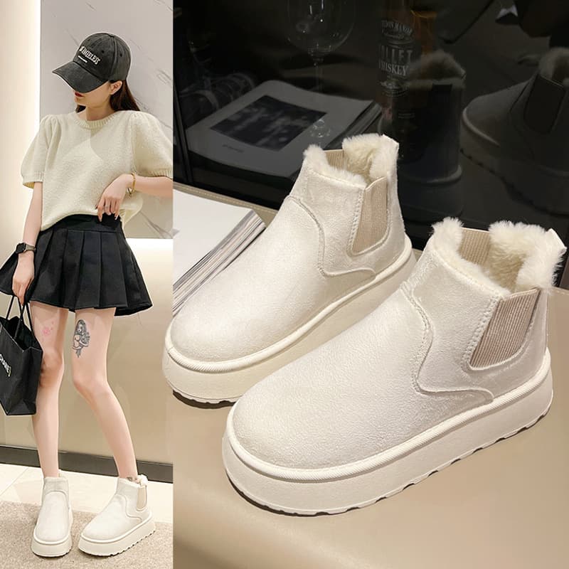 Women's Snow Boots Winter Warm Large Size Cotton Shoes 2025 New Solid Color Elastic Flat Short Shaft Cotton Boots