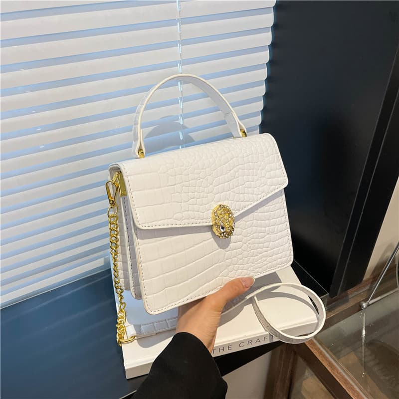 Foreign trade crocodile pattern portable platinum bag women's bags Amazon trendy European and American chain niche small square bag