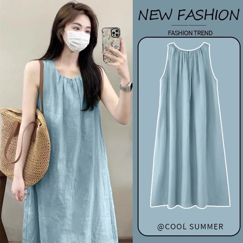 Cloud Cotton Camisole Nightgown with Built-in Bra Pads, New Summer Style, Simple and Loose Fit, Can Be Worn Out and At Home as a Pajama Dress