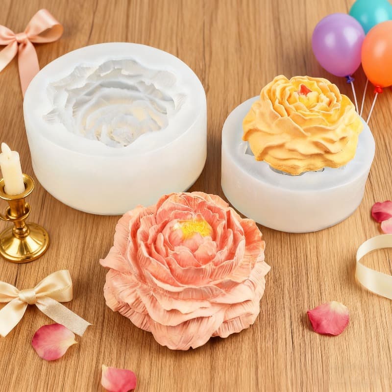 3D Peony Rose Flower Candle Mold DIY Flower Soap Plaster Chocolate Ice Cube Cake Baking Mold