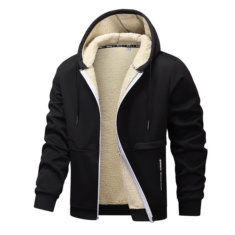 European Version Men's Autumn Winter Hooded Fleece Thickened Sherpa Cardigan Sweatshirt Plus Size Men's Fashion Cross-Border Jacket
