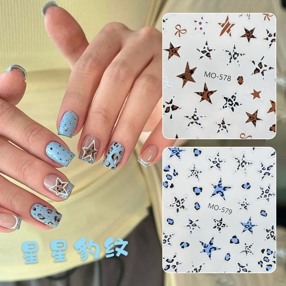 Trendy Star Leopard Print Nail Stickers Sweet Cool Pure Desire Leopard Print Nail Stickers Dopamine Star Leopard Print Nail Stickers