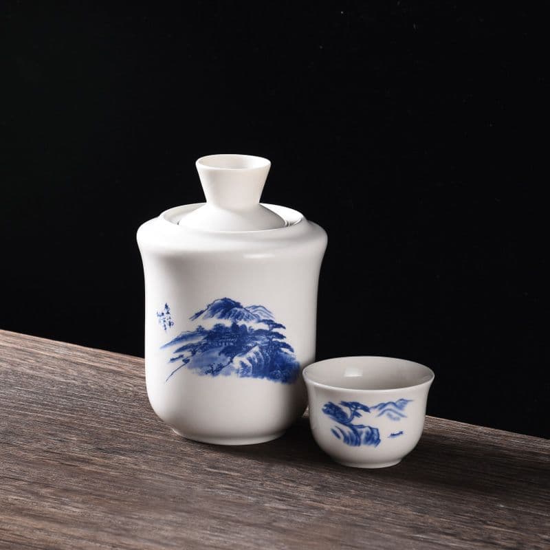 Wine Warming Set with Ceramic Hot Pot, Bone China Warmer, Divider, and Cups for Rice/White Spirits