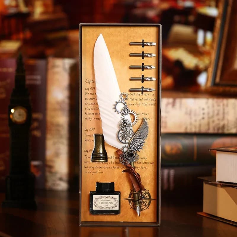Harry Potter Quill Pen Owl Dip Pen Mechanical Gear Ink Cartridge Fountain Pen Gift Box Birthday Gift Souvenir